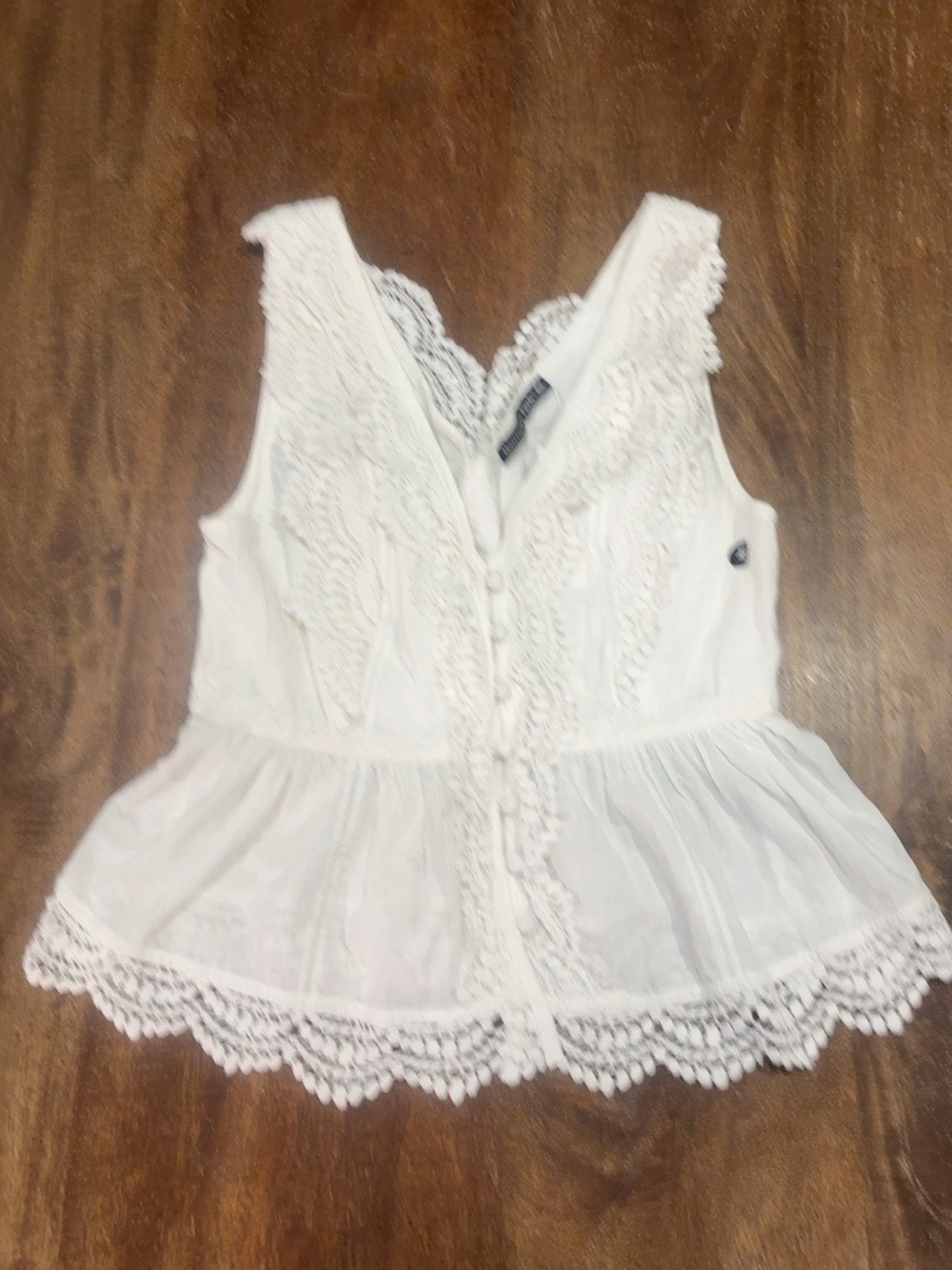 Abercrombie & Fitch White Lace-Trim V-Neck Peplum Camisole